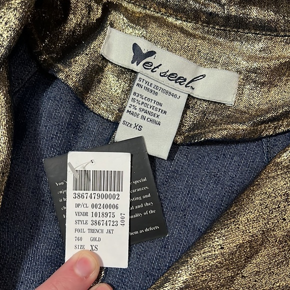 NWT Wet Seal Statement Gold Metallic Trench Style Jacket Blazer Double Breast XS - Picture 5 of 11